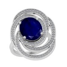 5.53 Ctw I2/I3 Blue Sapphire And Diamond 14K White Gold Engagement Ring