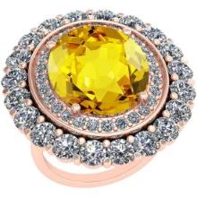20.91 Ctw I2/I3 Lemon Topaz And Diamond 14k Rose Gold Engagement Halo Ring