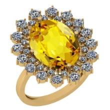 19.63 Ctw I2/I3 Lemon Topaz And Diamond 14k Yellow Gold Engagement Halo Ring