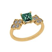 0.46 Ctw SI2/I1 Green Sapphire And Diamond 14K Yellow Gold Ring