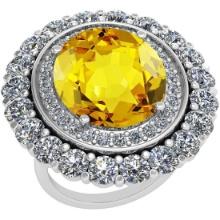 20.91 Ctw I2/I3 Lemon Topaz And Diamond 14k White Gold Engagement Halo Ring