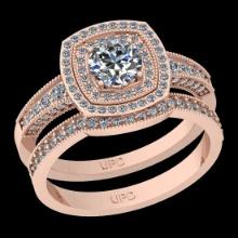 1.70 Ctw SI2/I1 Diamond 14K Rose Gold Bridal Wedding Two Row Halo Set Ring