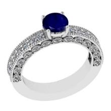 1.76 Ctw SI2/I1 Blue Sapphire and Diamond 14K White Gold Engagement Halo Ring