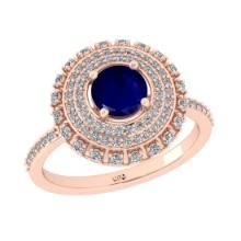 1.65 Ctw SI2/I1 Blue Sapphire and Diamond 14K Rose Gold Engagement Halo Ring