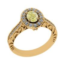 0.99 Ctw GIA Certified Fancy Yellow Diamond 14K Yellow Gold Engagement Halo Ring