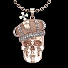 1.43 Ctw SI2/I1 Diamond 18K Rose Gold Skull Pendant Necklace