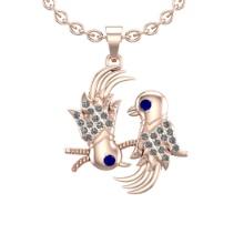 0.08 Ctw SI2/I1 Blue Sapphire and Diamond 14K Rose Gold Little Birds Necklace