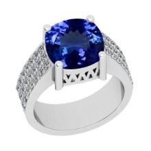 5.18 Ctw VS/SI1 Tanzanite And Diamond 18K White Gold Vintage Style Engagement Ring