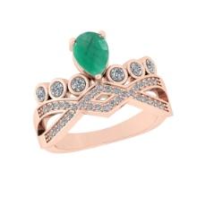 1.13 CtwSI2/I1 Emerald and Diamond 14K Rose Gold Engagement Halo Ring