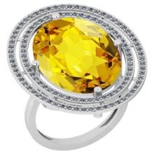 17.80 Ctw I2/I3 Lemon Topaz And Diamond 14k White Gold Engagement Halo Ring