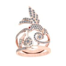 0.76 Ctw SI2/I1 Diamond 14K Rose Gold Vintage Style Bird Ring