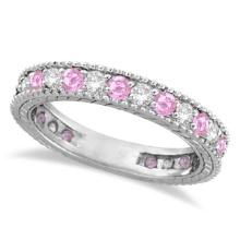 Diamond and Pink Sapphire Ring Anniversary Band 14k White Gold 1.08ctw
