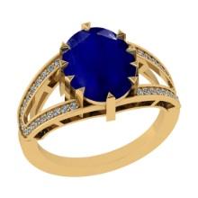 3.71 Ctw SI2/I1 Blue Sapphire and Diamond 14K Yellow Gold Engagement Ring
