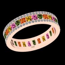 2.51 Ctw SI2/I1 Multi Sapphire And Diamond 14K Rose Gold Eternity Band Ring