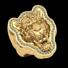 0.45 Ctw SI2/I1 Diamond 18K Yellow Gold Vintage Style Lion Face Ring