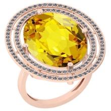 17.80 Ctw I2/I3 Lemon Topaz And Diamond 14k Rose Gold Engagement Halo Ring