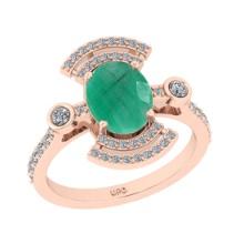 2.42 CtwSI2/I1 Emerald and Diamond 14K Rose Gold Engagement Halo Ring