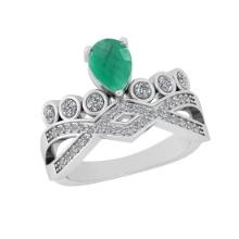 1.13 CtwSI2/I1 Emerald and Diamond 14K White Gold Engagement Halo Ring