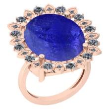 5.55 Ctw SI2/I1 Tanzanite And Diamond 14K Rose Gold Vintage Style Ring