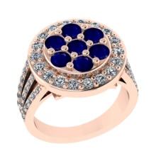 1.42 Ctw SI2/I1 Blue Sapphire And Diamond 14K Rose Gold Engagement Ring