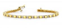 14K YELLOW GOLD 1 CTW G-H I1/I2 ALTERNATING DIAMOND BLOCK HARMONY TENNIS BRACELET