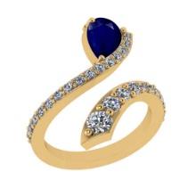 1.51 Ctw SI2/I1 Blue Sapphire and Diamond 14K Yellow Gold Engagement Halo Ring