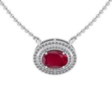 2.92 Ctw VS/SI1 Ruby And Diamond 14K White Gold Necklace (ALL DIAMOND ARE LAB GROWN )