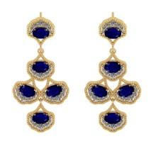 9.20 CtwVS/SI1 Blue Sapphire And Diamond 14K Yellow Gold Dangling Earrings( ALL DIAMOND ARE LAB GROW