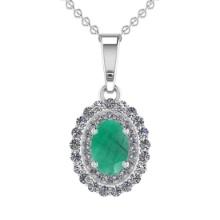 3.49 Ctw VS/SI1 Emerald and Diamond 14K White Gold Necklace (ALL DIAMOND ARE LAB GROWN )