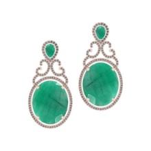 3.50 Ctw VS/SI1Emerald and Diamond 14K Rose Gold Earrings (ALL DIAMONDS ARE LAB GROWN)