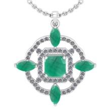 2.25 Ctw VS/SI1 Emerald And Diamond 14K Yellow Gold Necklace (ALL DIAMOND ARE LAB GROWN )