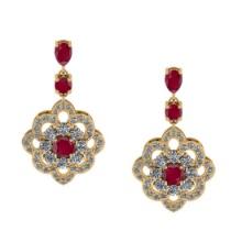 5.20 Ctw VS/SI1 Ruby And Diamond 14K Yellow Gold Dangling Earrings (ALL DIAMOND ARE LAB GROWN )