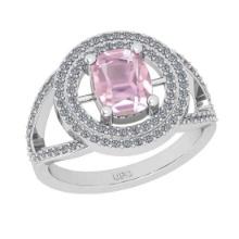 1.78 Ctw VS/SI1 Kunzite and Diamond 14K White Gold Engagement Ring (ALL DIAMOND ARE LAB GROWN)