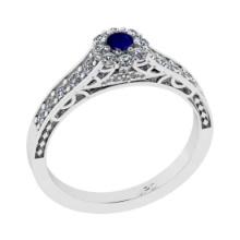 0.55 Ctw VS/SI1 Blue Sapphire and Diamond 14K White Gold Engagement Ring(ALL DIAMOND ARE LAB GROWN)