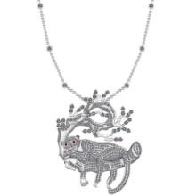 2.98 Ctw VS/SI1 Ruby And Diamond 18K White Gold Tree Lion Necklace ALL DIAMOND ARE LAB GROWN