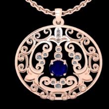 0.60 Ctw VS/SI1 Blue sapphire and Diamond 14K Rose Gold necklace (ALL DIAMOND ARE LAB GROWN )