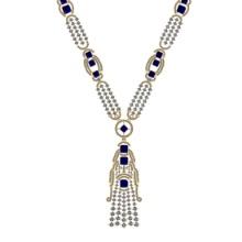 10.25 Ctw VS/SI1 Blue Sapphire and Diamond 14k Yellow Gold Necklace ALL DIAMOND ARE LAB GROWN