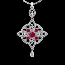 1.57 Ctw VS/SI1 Ruby and Diamond 14K White Gold necklace (ALL DIAMOND ARE LAB GROWN )