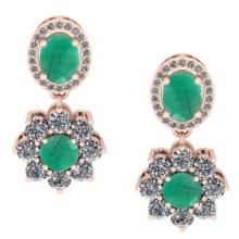 4.32 CtwVS/SI1 Emerald And Diamond 14K Rose Gold Dangling Earrings( ALL DIAMOND ARE LAB GROWN )