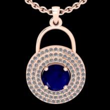 1.96 Ctw VS/SI1 Blue sapphire and Diamond 14K Rose Gold necklace (ALL DIAMOND ARE LAB GROWN )