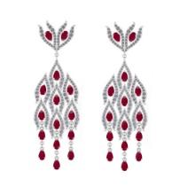 10.88 CtwVS/SI1 Ruby And Diamond 14K White Gold Dangling Earrings( ALL DIAMOND ARE LAB GROWN )