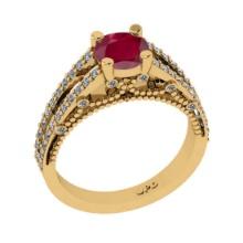 1.61 Ctw VS/SI1 Ruby and Diamond 14K Yellow Gold Engagement Halo Ring(ALL DIAMOND ARE LAB GROWN)