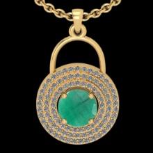 1.96 Ctw VS/SI1 Emerald and Diamond 14K Yellow Gold necklace (ALL DIAMOND ARE LAB GROWN )