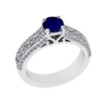 1.91 Ctw VS/SI1 Blue Sapphire and Diamond 14K White Gold Engagement Ring(ALL DIAMOND ARE LAB GROWN)