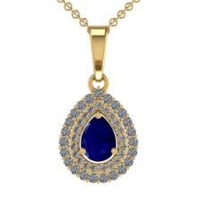 3.09 Ctw VS/SI1 Blue Sapphire and Diamond 14K Yellow Gold Necklace (ALL DIAMOND ARE LAB GROWN )