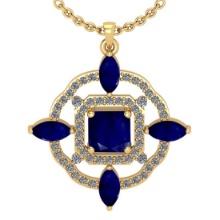 2.25 Ctw VS/SI1 Blue Sapphire And Diamond 14K Yellow Gold Necklace (ALL DIAMOND ARE LAB GROWN )