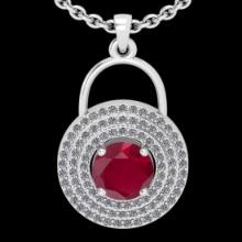 1.96 Ctw VS/SI1 Ruby and Diamond 14K White Gold necklace (ALL DIAMOND ARE LAB GROWN )