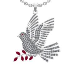 4.32 Ctw VS/SI1 Ruby and Diamond 14K White Gold Fly Bird Necklace (ALL DIAMOND ARE LAB GROWN )