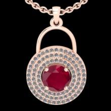 1.96 Ctw VS/SI1 Ruby and Diamond 14K Rose Gold necklace (ALL DIAMOND ARE LAB GROWN )