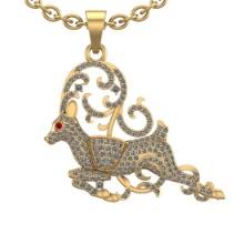 1.20 Ctw VS/SI1 Ruby and Diamond Prong Set 14K Yellow Gold Deer Necklace (ALL DIAMOND ARE LAB GROWN
